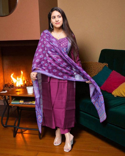 YCD0170 Designer Roman Silk Wine Color Color 3 Pcs Set