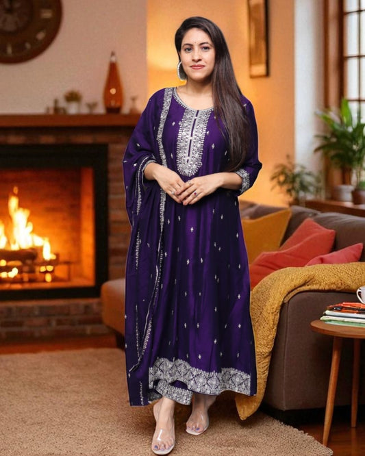 YCD0172 Designer Vichitra Silk Purple Color 3 Pcs Set