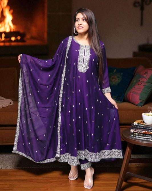 YCD0172 Designer Vichitra Silk Purple Color 3 Pcs Set