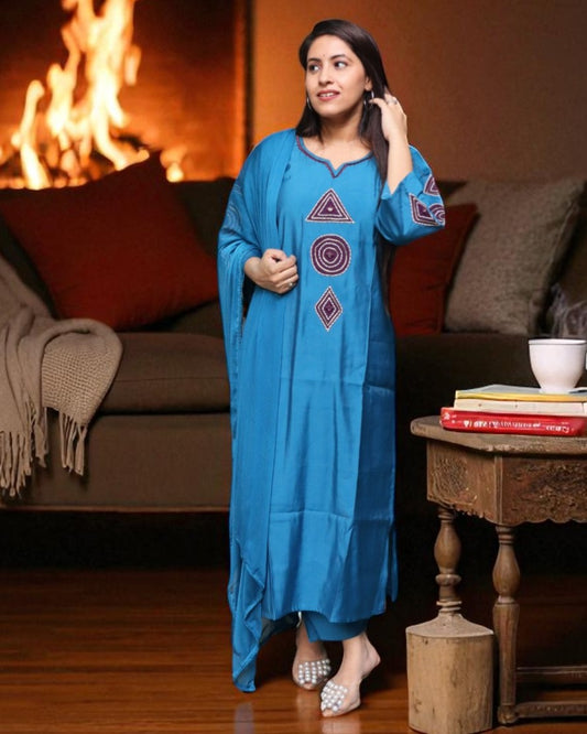 SPA0158 Designer Roman Silk Blue Color 3 Pcs Set