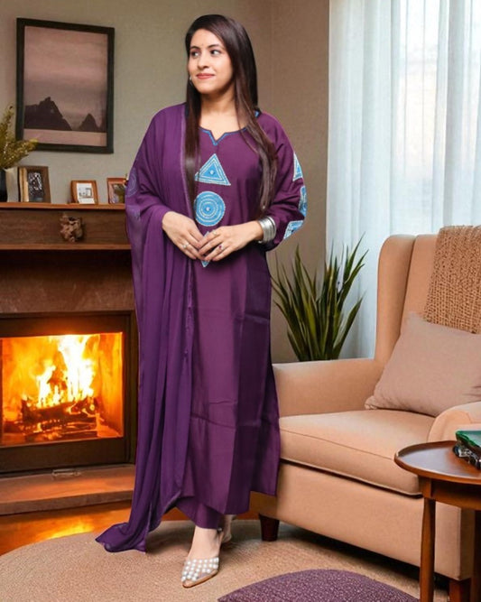 SPD0161 Designer Roman Silk Purple Color 3 Pcs Set